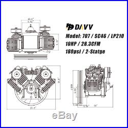 10HP 180psi 4 Cylinder Air Compressor Pump Two-Stage 28.3cfm Fits Compressors