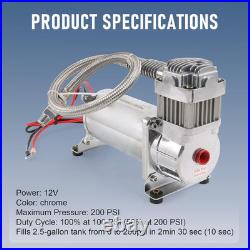 12V 444C 200 PSI Chrome Air Compressor for Auto/Motorcycle
