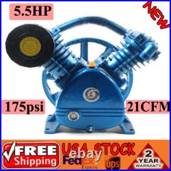 21CFM 5HP 175 PSI Air Compressor Pump Motor Head Double Stage V-Style 2-Cylinder
