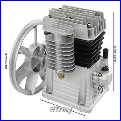 2HP Piston Air Compressor Pump Head Oil Lubricat Belt Drive &Silencer 2-Cylinder
