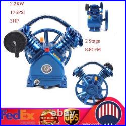 2.2KW V Style 2-Cylinder Air Compressor Pump Motor Head Double Stage 175psi 3HP