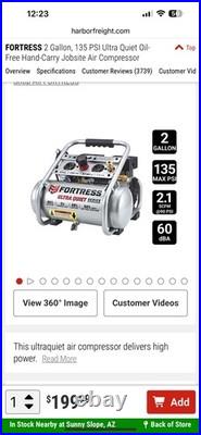 2 Gal Air Compressor 0.5 HP 135 PSI Ultra Quiet Oil Free Pro Fast FREE shipping