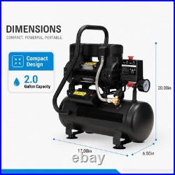 2 Gallon Oil-Free Air Compressor, 1.0HP, 100 PSI, Quiet 65dB, Portable & Lightwe