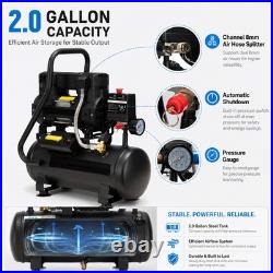2 Gallon Oil-Free Air Compressor, 1.0HP, 100 PSI, Quiet 65dB, Portable & Lightwe