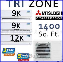 30000 BTU Tri Zone Ductless Mini Split Air Conditioner, Heat Pump 9k + 9k + 12k