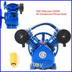 3HP Cast Iron Twin Cylinder Air Compressor Head Pump Motor 115PSI Blue 1050PRM