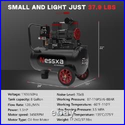 8/10/14 Gallon Ultra Quiet 115 PSI Pressure Oil-Free Air Compressor Tank 70dB