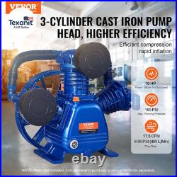 Air Compressor Pump Head, 10HP 17.5CFM @ 90PSI, 3-Cylinder Oil Lubricated Air Co