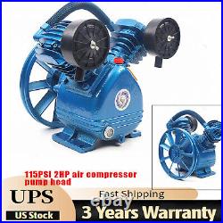 Air Compressor Pump Twin Cylinder 2 Piston V Style 2HP Head Single Stage Blue