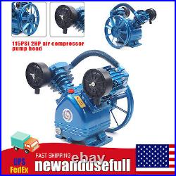 Air Compressor Pump Twin Cylinder 2 Piston V Style 2HP Head Single Stage Blue