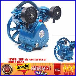 Air Compressor Pump Twin Cylinder 2 Piston V Style 2HP Head Single Stage Blue