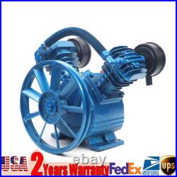 Air Compressor Pump Twin Cylinder 2 Piston V Style 2HP Head Single Stage Blue