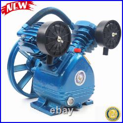 Air Compressor Pump Twin Cylinder 2 Piston V Style 2HP Head Single Stage Blue