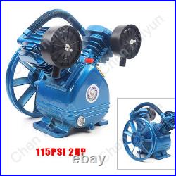 Air Compressor Pump Twin Cylinder 2 Piston V Style 2HP Head Single Stage Blue