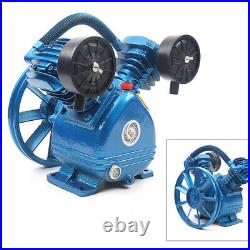 Air Compressor Pump Twin Cylinder 2 Piston V Style 2HP Head Single Stage Blue