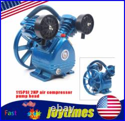 Air Compressor Pump Twin Cylinder 2 Piston V Style 2HP Head Single Stage Blue US