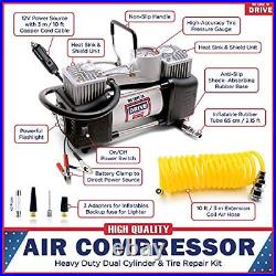 Air Pump and Tire Repair Kit 12V DC Portable Air Compressor Tire Inflator