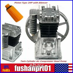 Aluminum Air Compressor Pump Twin Cylinder Oil Lubricated Belt Drive with Silencer
