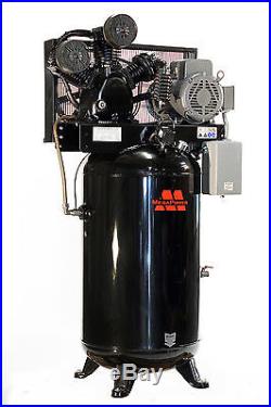 Baldor 7.5 HP Single Phase Motor 80 gal Vertical Air Compressor w Two Stage Pump