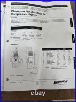 Champion Single Stage Compressor Pump With Flywheel/ In Original Box Withpapers