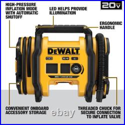 DEWALT 20V MAX Tire Inflator Portable Air Compressor Car Pump LED Light ToolOnly