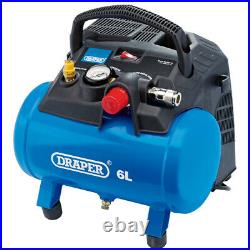 Draper 6L Pump Oil Free Air Compressor Portable Compact 1.5HP 1.2Kw Motor