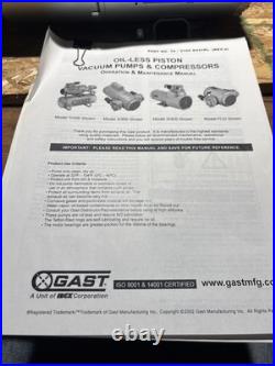 GAST Piston Air Compressor 0.166 hp, 1 Phase, 115V AC, 100 psi Max