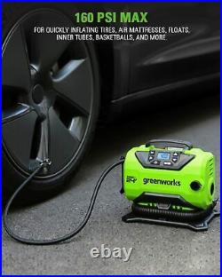 GreenWorks 24V Max 160PSI Electric Car Tire Inflator Air Pump Compressor