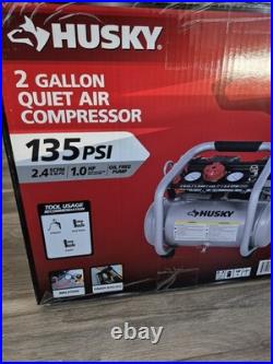 Husky 2 Gal. 135 PSI Portable Electric Oil-Free Quiet Air Compressor with Gauges