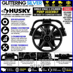 Husky E106023 Air Compressor Pump 3 Cylinder Single Stage Cast Iron 155 PSI
