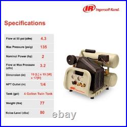 Ingersoll Rand Twin-Stack Portable Electric Air Compressor, 2 HP, 4-Gallon, 4.3
