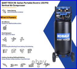 Kobalt QUIET TECH 26 Gallon 150 PSI Vertical Air Compressor Free Shipping