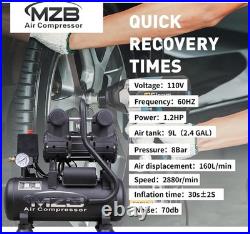 MZB 2.4 Gallon Ultra Quiet Air Compressor 1.2HP for 5.65CFM Efficiency
