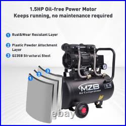 MZB 6.4Gal 110V 1.5HP Air Compressor 70dB Oil-Free WithWheels