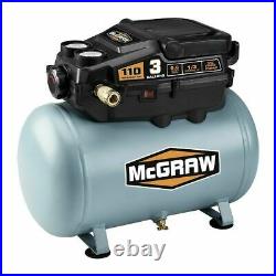 Mcgraw 3 Gallon Hotdog Air Compressor 1/3 HP Oil Free Pump For Nailing Stapling