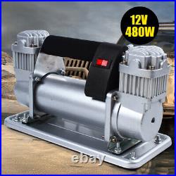 Metal Dual Cylinder Pump Air Compressor Auto Tire Inflator 12V & 480W Heavy Duty