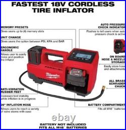 Milwaukee 18V M18 Cordless Compact Tire Inflator, On-Board Hose & Nozzle Storage