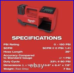 Milwaukee 18V M18 Cordless Compact Tire Inflator, On-Board Hose & Nozzle Storage