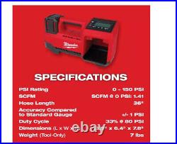 NEW! MllWAUKEE M18 2848-20 Cordless Tire Inflator 18 Volt Tool Only 18V, RED