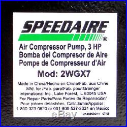 NEW Speedaire 2WGX7 Air Compressor Pump, 3HP Single Stage, 135 PSI Max