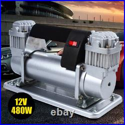 New 12V Heavy Duty Double Cylinder Air Pump Compressor Auto Tire Inflator 150PSI