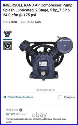 New Ingersoll Rand 2475 Air Compressor Pump Two Stage 24CFM@175 Psi 4R800