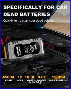 Portable Car Jump Starter 4500A 150PSI Air Compressor 12V Battery Booster Power