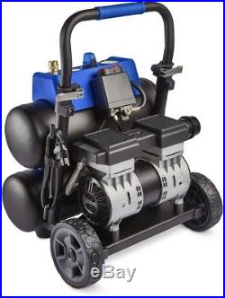 Portable Electric Twin Stack Air Compressor Oil Free Pumps Rubber Wheels 4.3 Gal