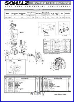 Schulz Air Compressor Pump Msl-18max Cast Iron 4hp Or 5hp Free Filter