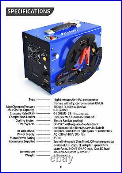 TOAUTO PCP Air Compressor 30Mpa 12V 110V Auto-Stop Wire Spool fr Paintball/Scuba