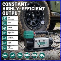 VEBU 12V Air Compressor, 125PSI Tire Inflator In-line Pressure Gauge, 5.65CFM