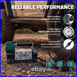 VEBU 12V Air Compressor, 125PSI Tire Inflator In-line Pressure Gauge, 5.65CFM