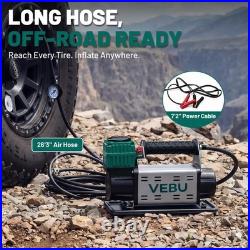 VEBU 12V Air Compressor, 125PSI Tire Inflator In-line Pressure Gauge, 5.65CFM