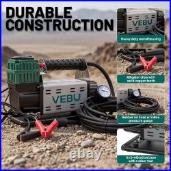 VEBU 12V Air Compressor, 125PSI Tire Inflator In-line Pressure Gauge, 5.65CFM